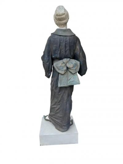 French Painted Metal Life Size Figure of a Geisha by Charles Masse