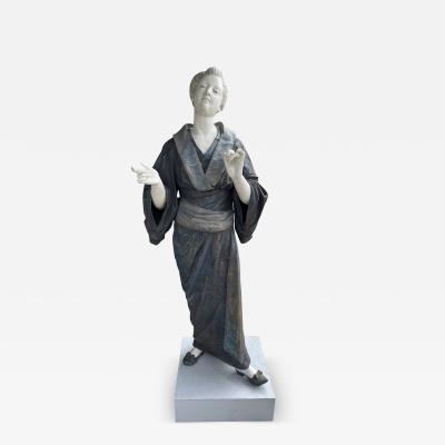 French Painted Metal Life Size Figure of a Geisha by Charles Masse