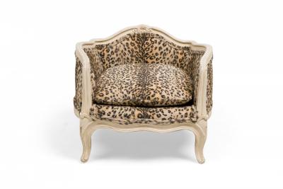 French Painted Wood Leopard Print Upholstered Pet Bed Miniature Chair