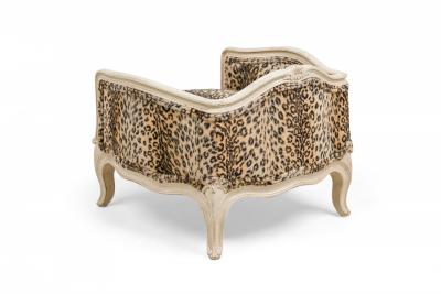French Painted Wood Leopard Print Upholstered Pet Bed Miniature Chair