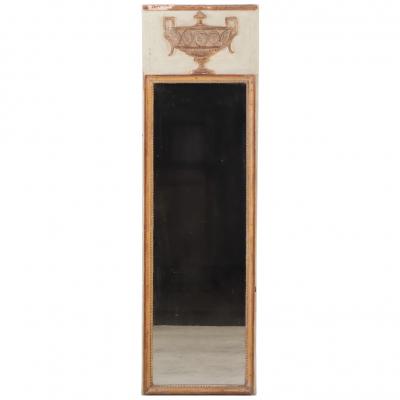 French Painted and Gilt Narrow Mirror Late 19th C 