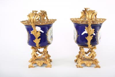 French Pair Gilt Bronze Mounted Porcelain Pair Urns Vases