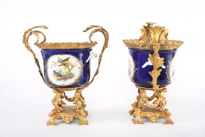 French Pair Gilt Bronze Mounted Porcelain Pair Urns Vases