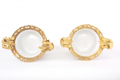 French Pair Gilt Bronze Mounted Porcelain Pair Urns Vases