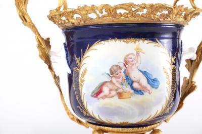 French Pair Gilt Bronze Mounted Porcelain Pair Urns Vases