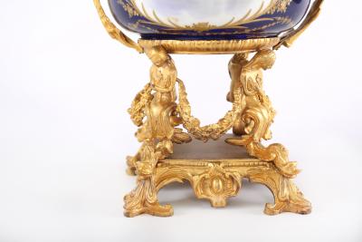 French Pair Gilt Bronze Mounted Porcelain Pair Urns Vases