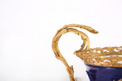 French Pair Gilt Bronze Mounted Porcelain Pair Urns Vases