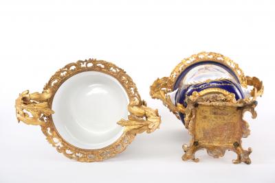 French Pair Gilt Bronze Mounted Porcelain Pair Urns Vases