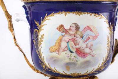 French Pair Gilt Bronze Mounted Porcelain Pair Urns Vases