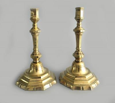 French Pair Louis XV 18th Century Brass Candlesticks