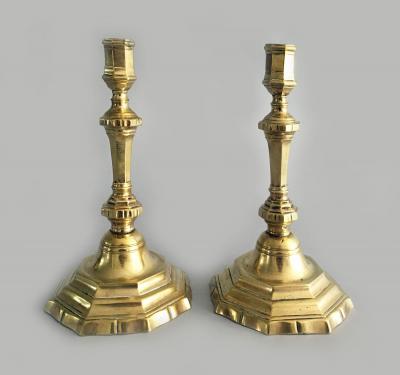 French Pair Louis XV 18th Century Brass Candlesticks