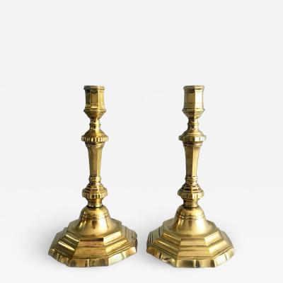 French Pair Louis XV 18th Century Brass Candlesticks