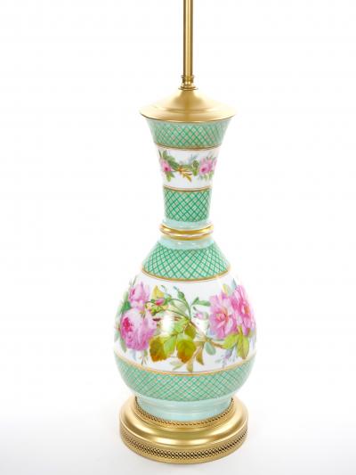 French Pair Neoclassical Floral Paris Porcelain Urns Mounted Lamps Circa 1800