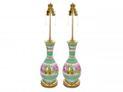 French Pair Neoclassical Floral Paris Porcelain Urns Mounted Lamps Circa 1800