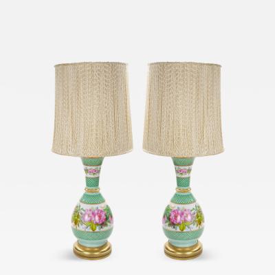 French Pair Neoclassical Floral Paris Porcelain Urns Mounted Lamps Circa 1800