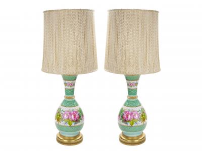 French Pair Neoclassical Floral Paris Porcelain Urns Mounted Lamps Circa 1800