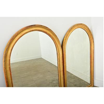 French Pair of 19th Century Arched Gilt Mirrors