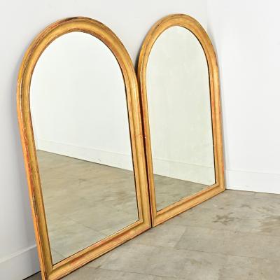 French Pair of 19th Century Arched Gilt Mirrors