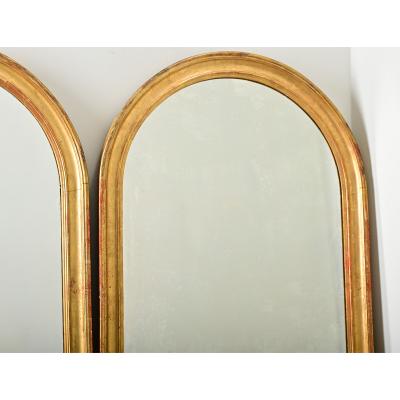 French Pair of 19th Century Arched Gilt Mirrors