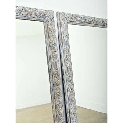 French Pair of 19th Century Carved Painted Mirrors