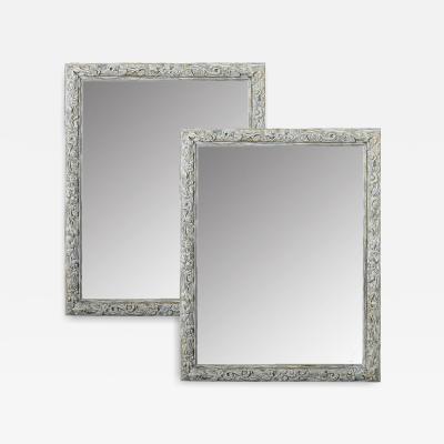 French Pair of 19th Century Carved Painted Mirrors
