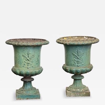 French Pair of 19th Century Cast Iron Urn Planters