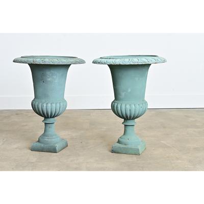French Pair of 19th Century Cast Iron Urns