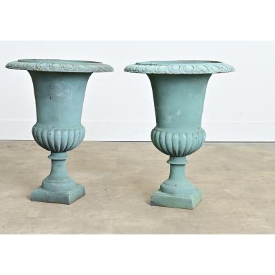 French Pair of 19th Century Cast Iron Urns
