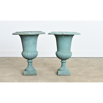 French Pair of 19th Century Cast Iron Urns
