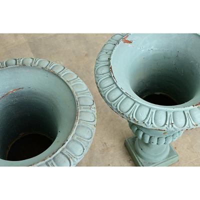 French Pair of 19th Century Cast Iron Urns