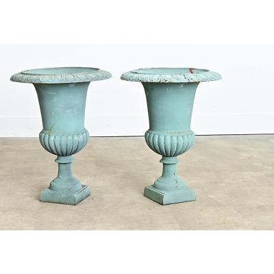 French Pair of 19th Century Cast Iron Urns