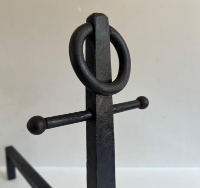 French Pair of Anchor Metal Fire Place Andirons circa 1950