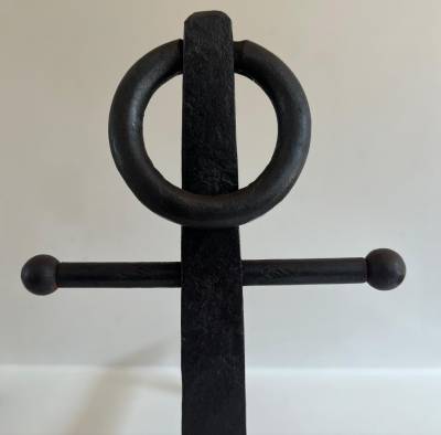 French Pair of Anchor Metal Fire Place Andirons circa 1950