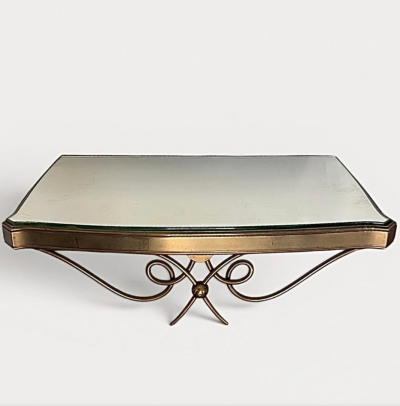 French Pair of Bedside Vanity Gilded Metal and Mirror Tables circa 1940