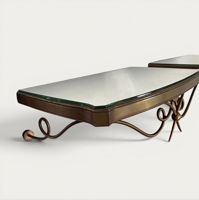 French Pair of Bedside Vanity Gilded Metal and Mirror Tables circa 1940