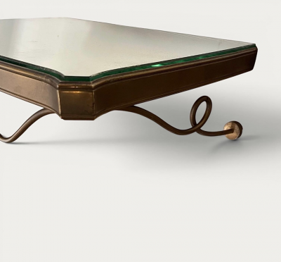 French Pair of Bedside Vanity Gilded Metal and Mirror Tables circa 1940