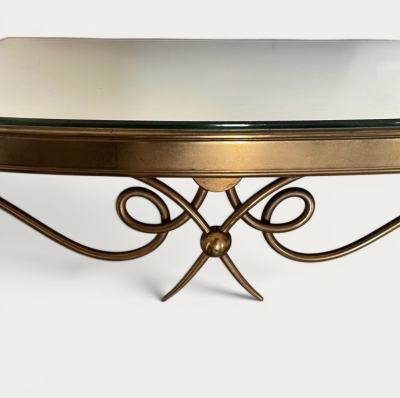 French Pair of Bedside Vanity Gilded Metal and Mirror Tables circa 1940