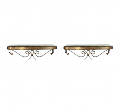 French Pair of Bedside Vanity Gilded Metal and Mirror Tables circa 1940