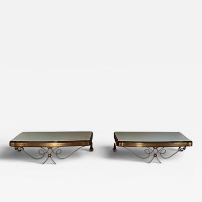 French Pair of Bedside Vanity Gilded Metal and Mirror Tables circa 1940