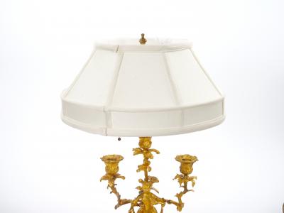 French Pair of Gilt Bronze Louis XVI Style Three Light Candelabra Table Lamps