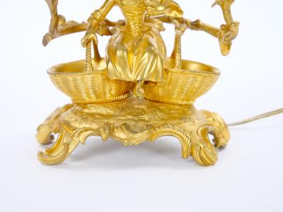 French Pair of Gilt Bronze Louis XVI Style Three Light Candelabra Table Lamps