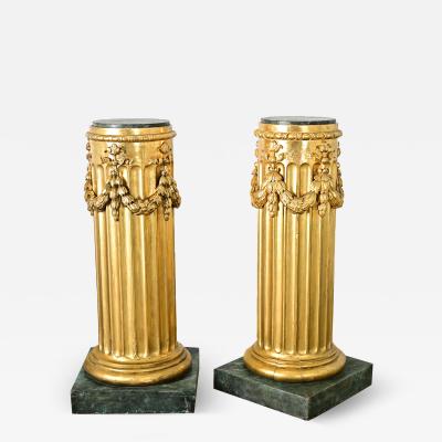 French Pair of Giltwood Marble Top Columns
