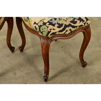 French Pair of Louis XV style Stools with Needlepoint