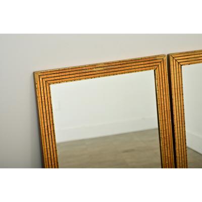 French Pair of Louis XVI Style Reeded Gilt Mirrors