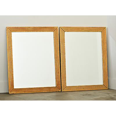 French Pair of Louis XVI Style Reeded Gilt Mirrors