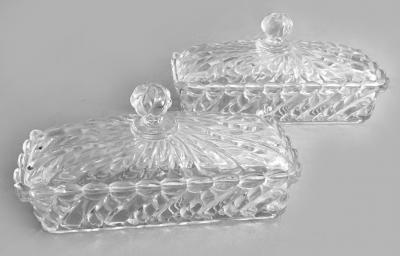 French Pair of Saint Louis Glass Butter Boxes