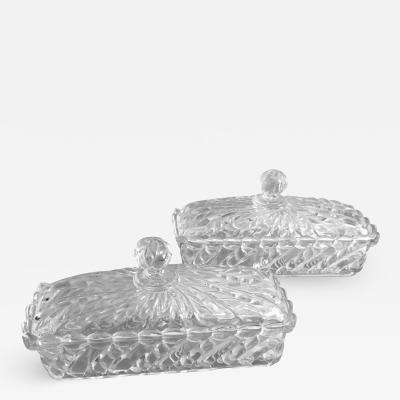 French Pair of Saint Louis Glass Butter Boxes