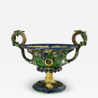 French Palissy Majolica Jardiniere with Snake Handles