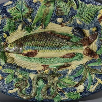 French Palissy Majolica Platter with Fish
