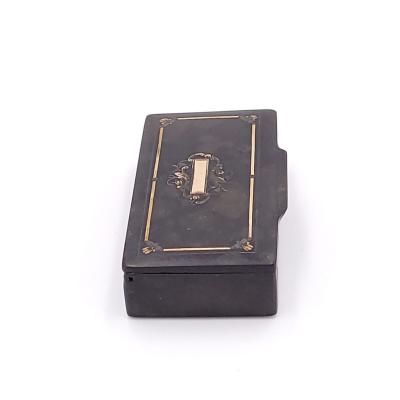 French Papier m ch Snuff Box Inlaid with Gold circa 1840